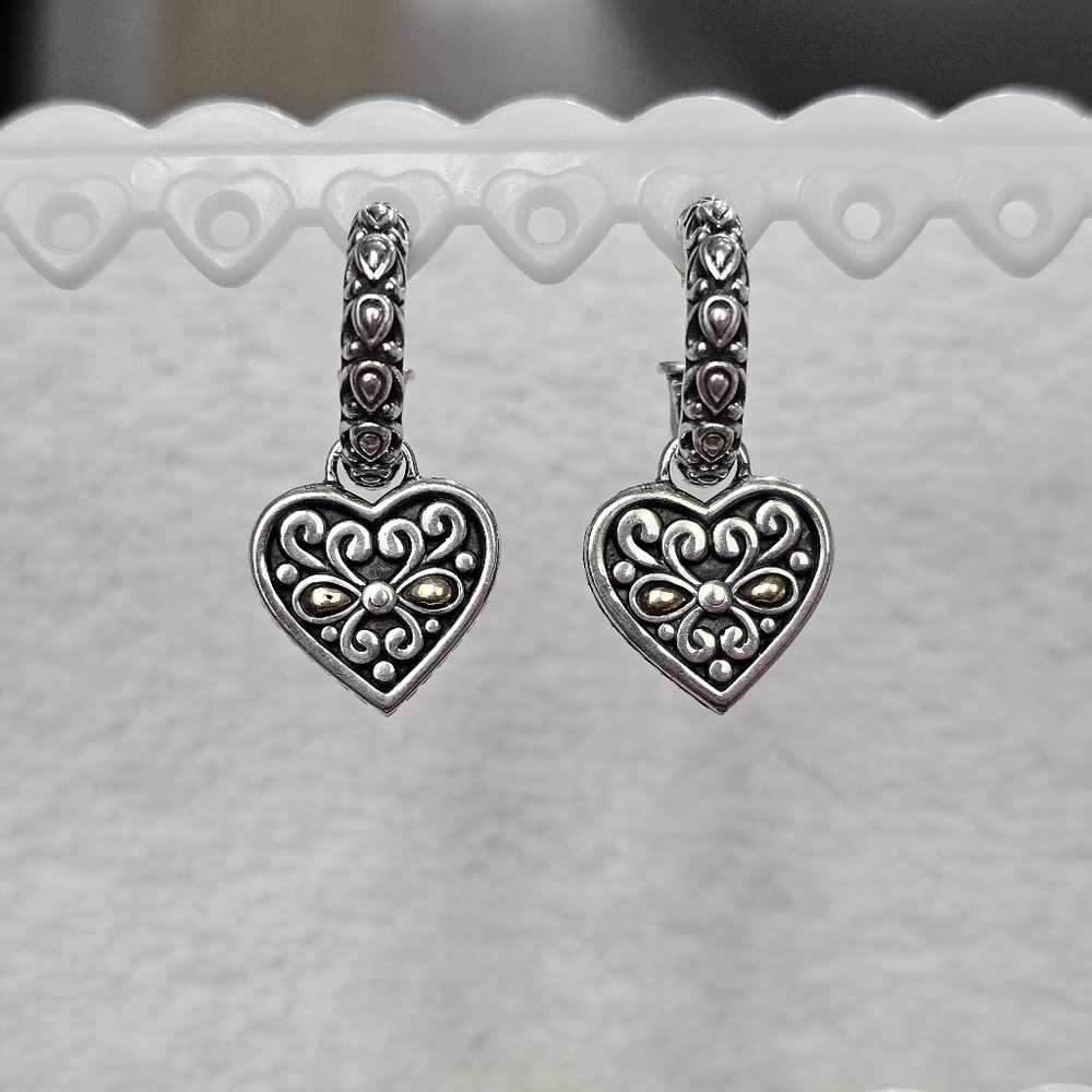 A By John Hardy 925 and 14K Hoop Earrings With Heart Charms - Picture 2 of 15